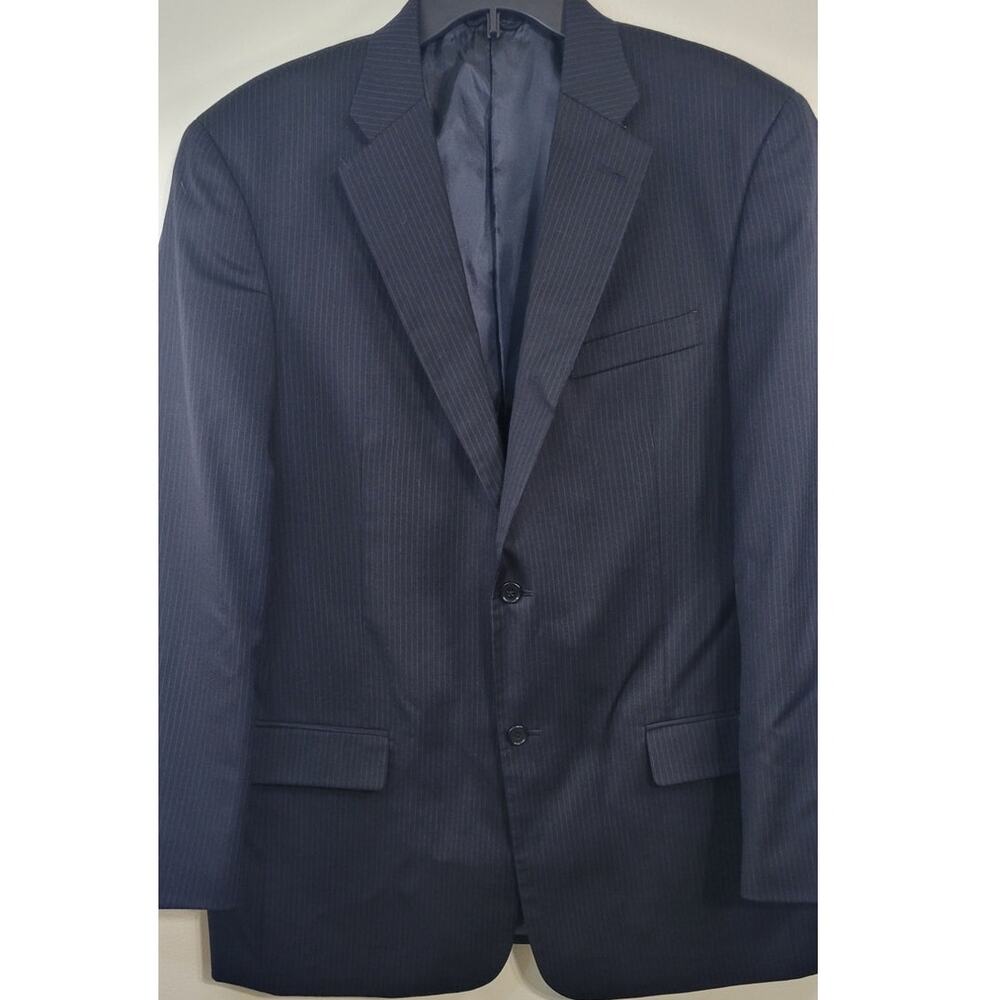 Pierre Cardin Fundamentals Blazer Mens 44L Navy W/ Blue Pinstripe 100% Wool